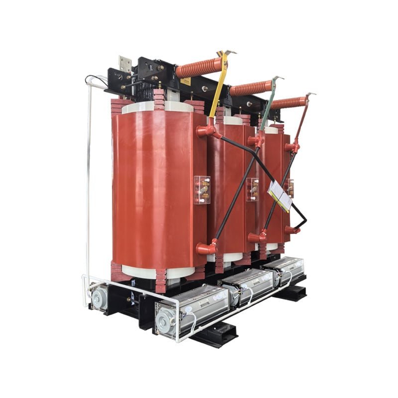 SCB cast-resin dry-type transformer with red windings and cooling fans