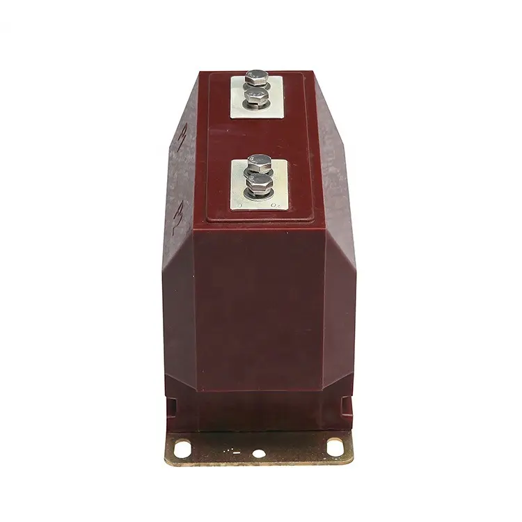 Brown cast-resin CT reference showing top terminals and mounting base