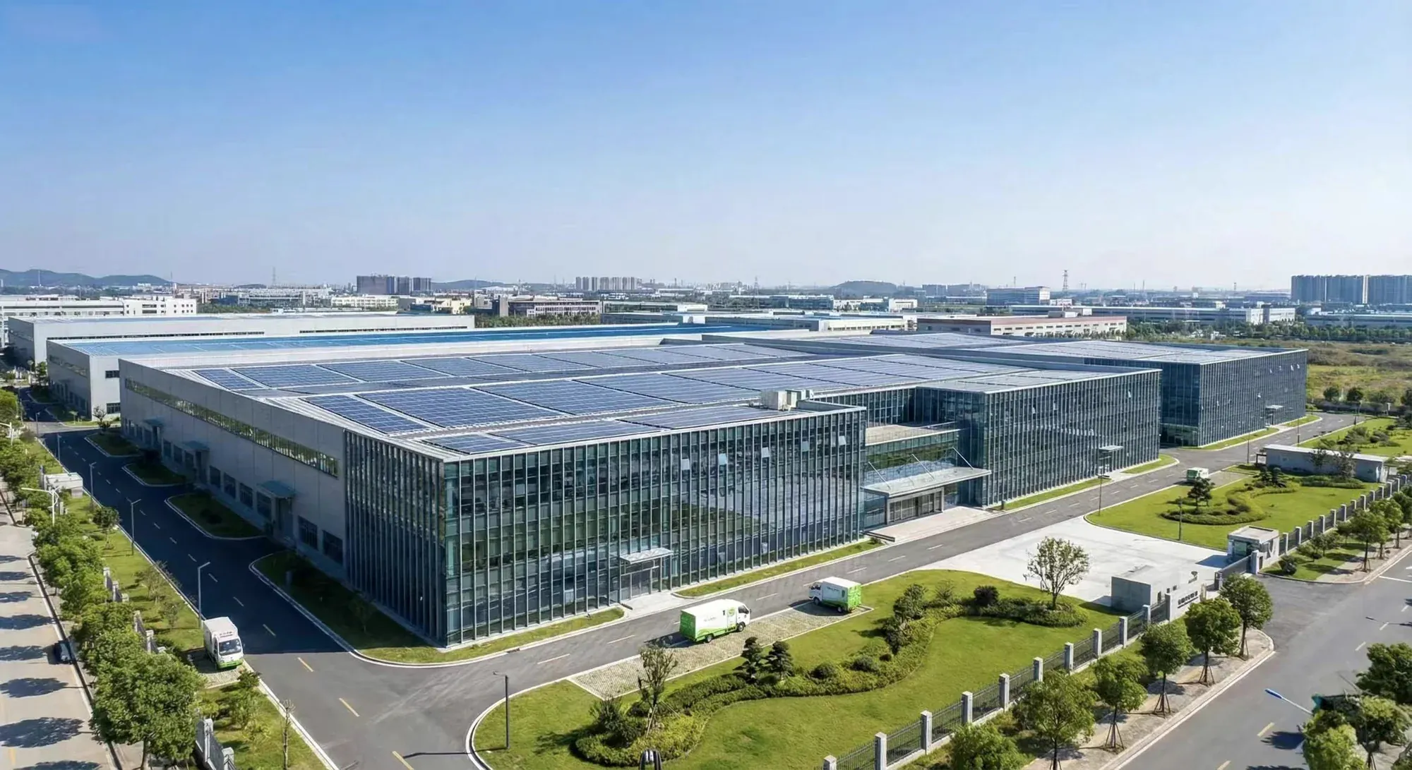 Aerial view of a group manufacturing facility for power distribution equipment